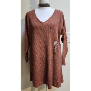 NWT Boho Waffle Knit Sweater Tunic Top Women's M